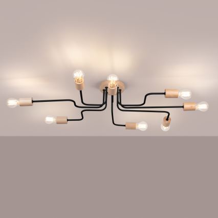 Plafonnier TIMBO 8xE27/15W/230V noir/beige/hêtre