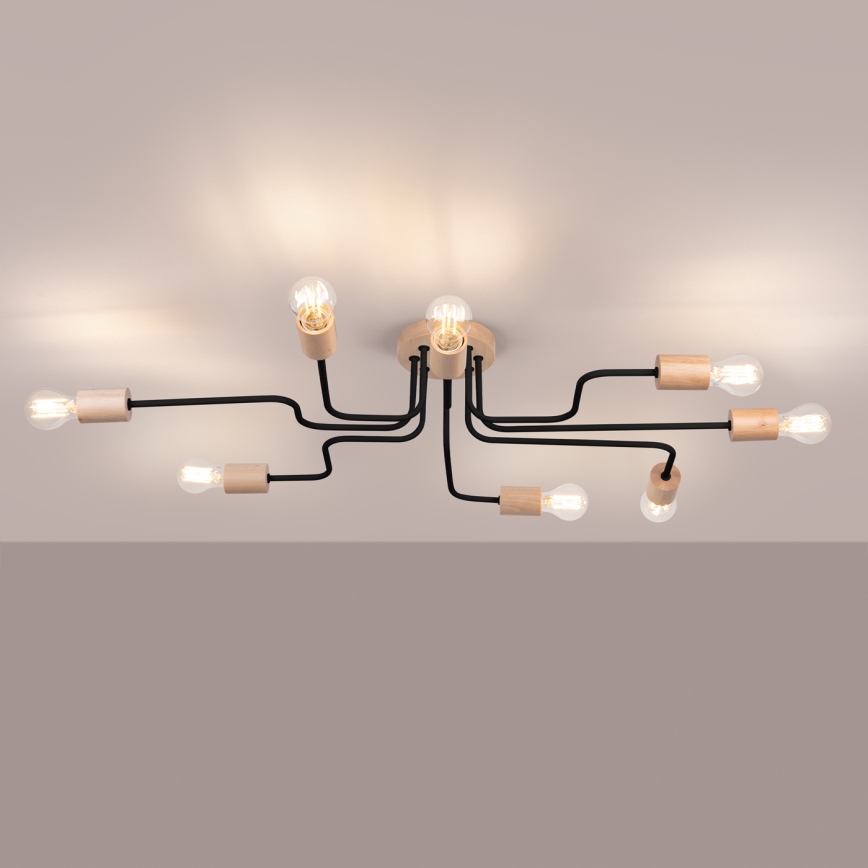 Plafonnier TIMBO 8xE27/15W/230V noir/beige/hêtre