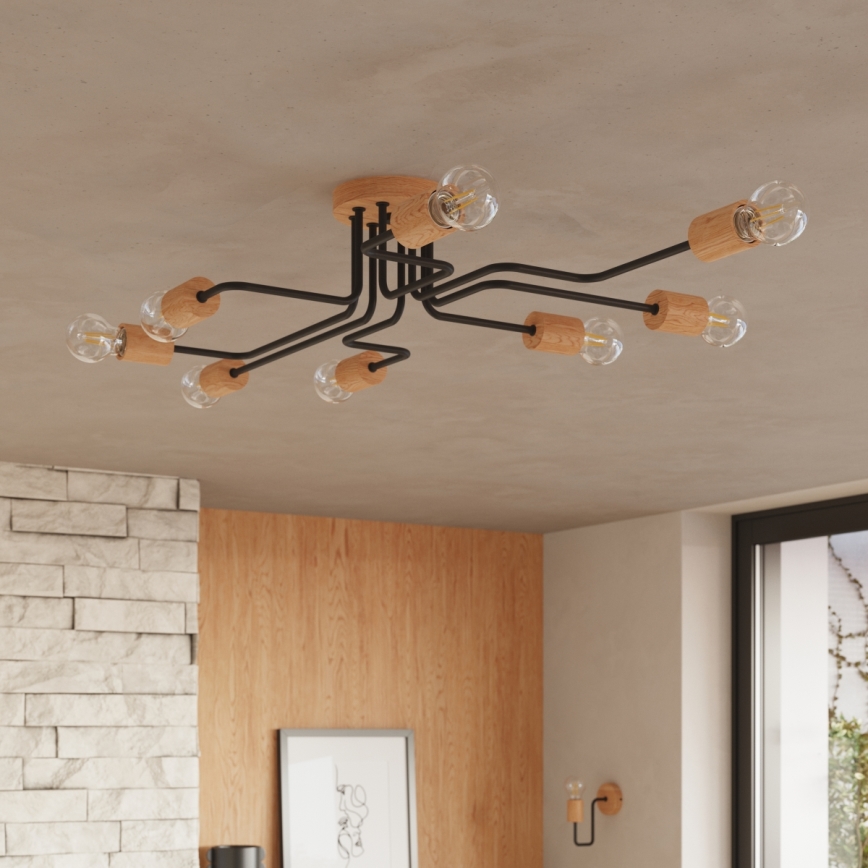 Plafonnier TIMBO 8xE27/15W/230V noir/beige/hêtre