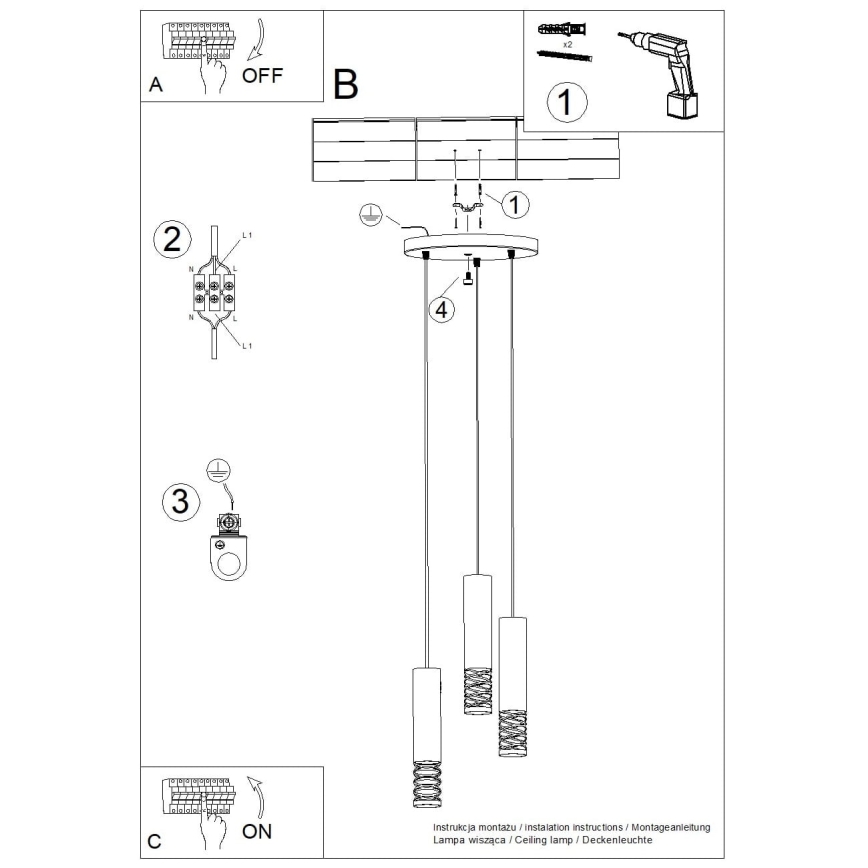 Suspension filaire LAMI 3xGU10/10W/230V blanc