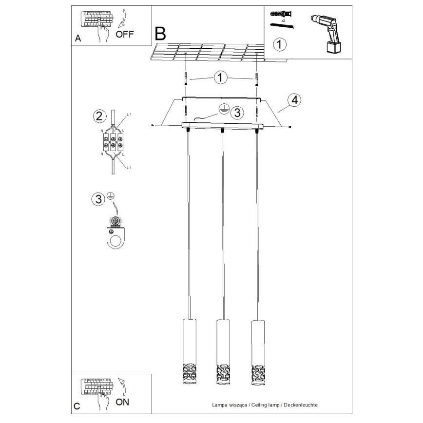 Suspension filaire LIRO 3xGU10/10W/230V blanc