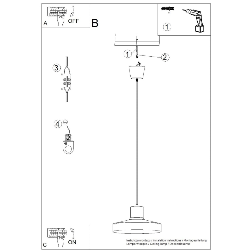 Suspension filaire BILO 1xE27/15W/230V d. 35 cm blanc