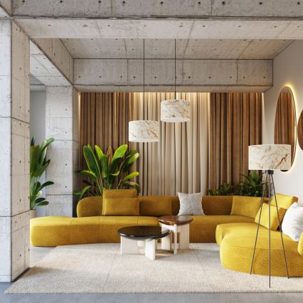 Suspension sur câble NEVIA 1xE27/15W/230V Ø 40 cm beige/effet marbre