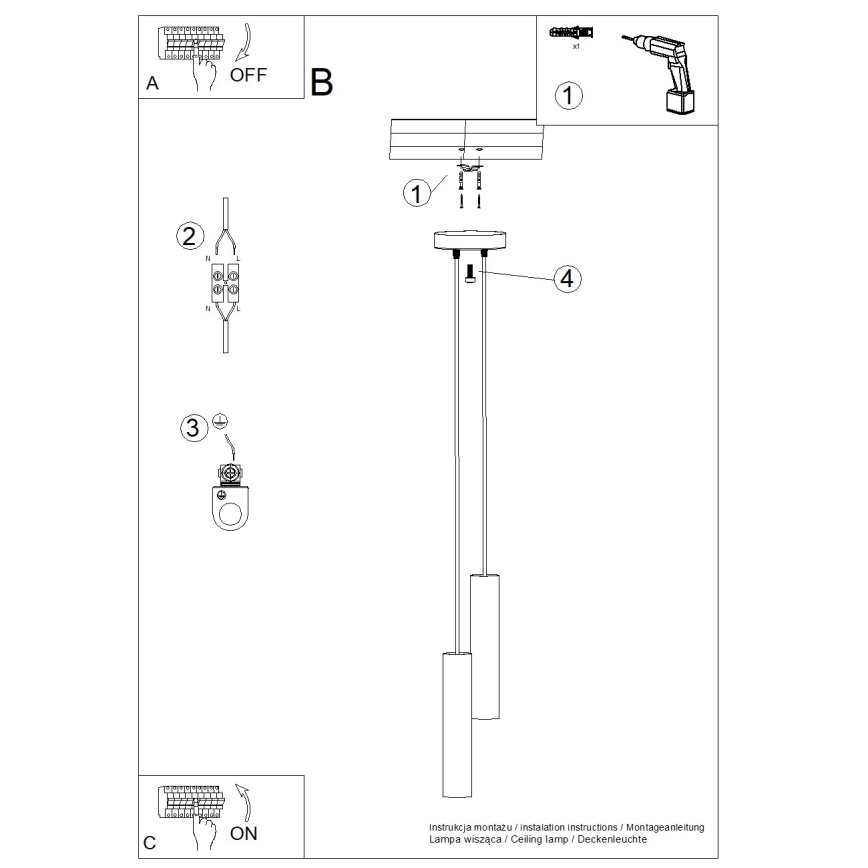 Suspension sur câble LAGOS 2xGU10/10W/230V noire
