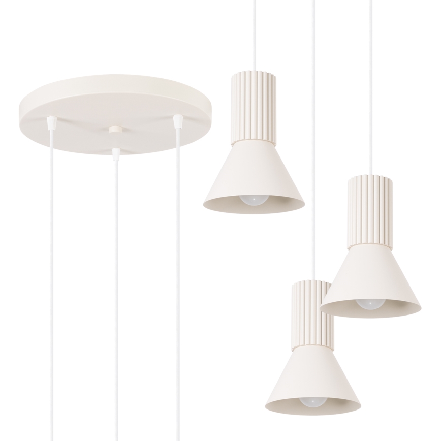 Suspension sur câble ESTRIA 3xE14/10W/230V Ø 30 cm crème