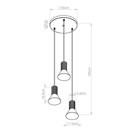 Suspension sur câble ESTRIA 3xE14/10W/230V Ø 30 cm crème