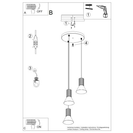 Suspension sur câble ESTRIA 3xE14/10W/230V Ø 30 cm crème