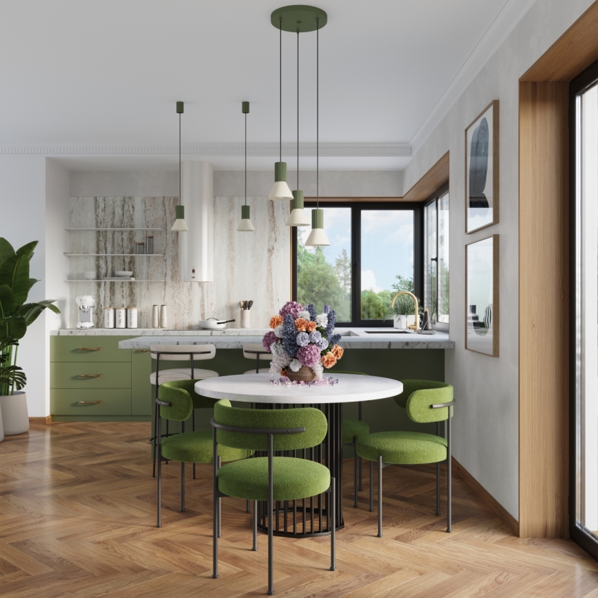 Suspension sur câble ESTRIA 3x E14/10W/230V Ø 30 cm verte