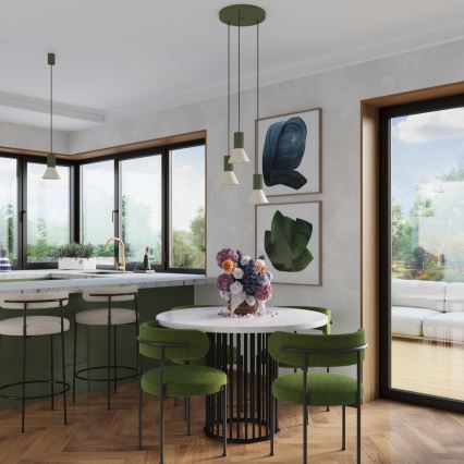 Suspension sur câble ESTRIA 3x E14/10W/230V Ø 30 cm verte