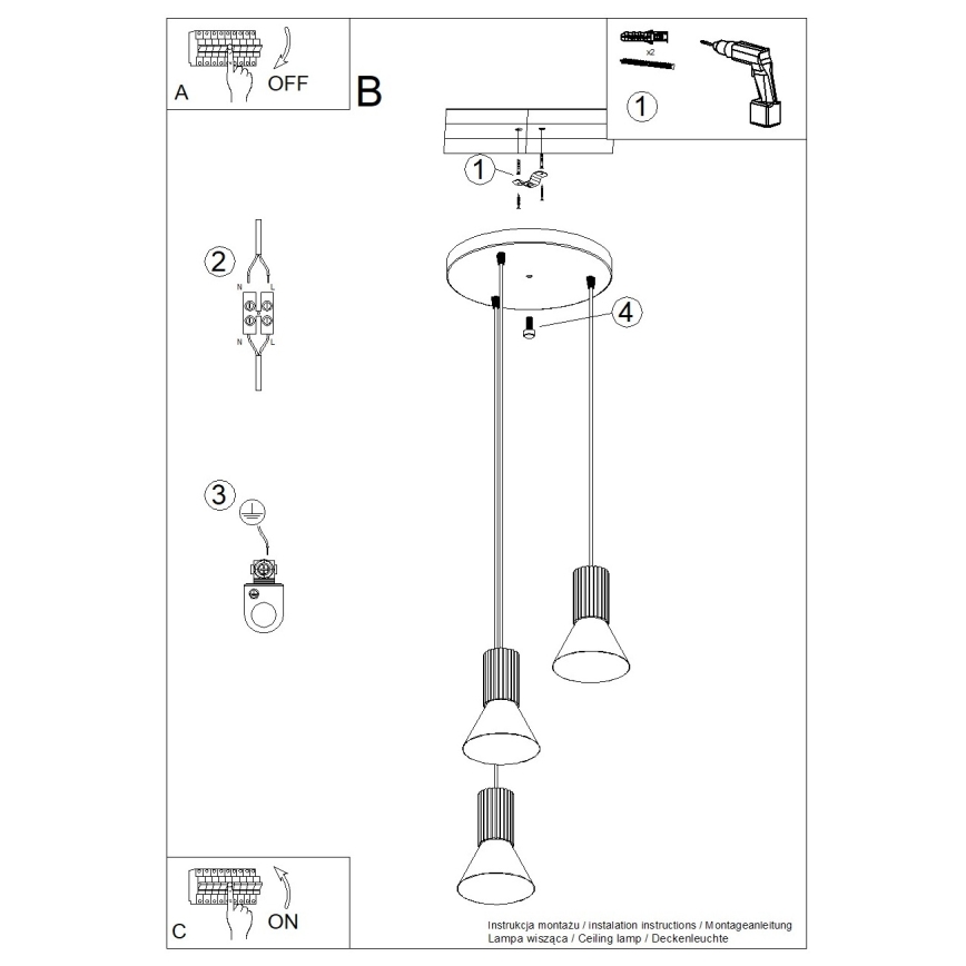 Suspension sur câble ESTRIA 3x E14/10W/230V Ø 30 cm verte