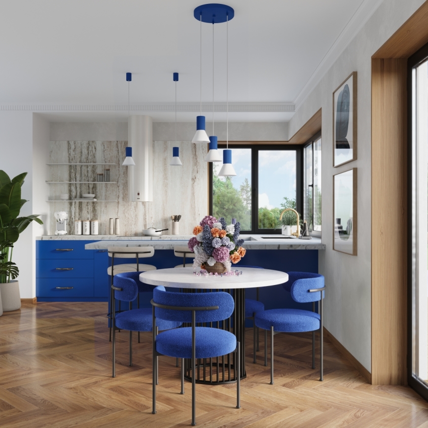 Suspension sur câble ESTRIA 3xE14/10W/230V Ø 30 cm bleu