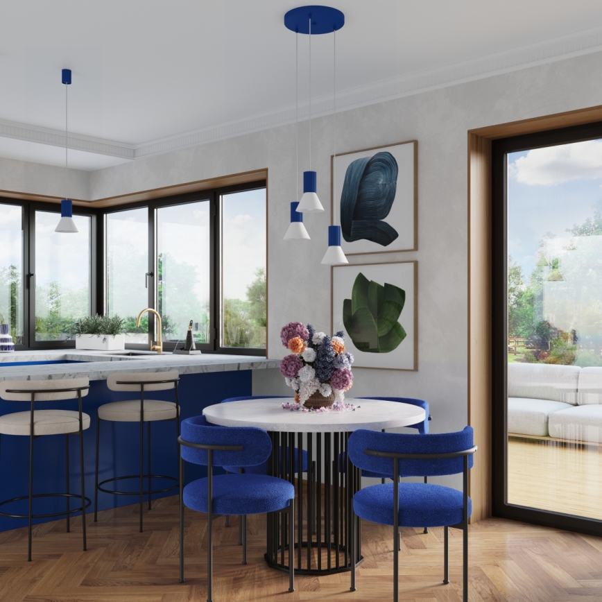 Suspension sur câble ESTRIA 3xE14/10W/230V Ø 30 cm bleu