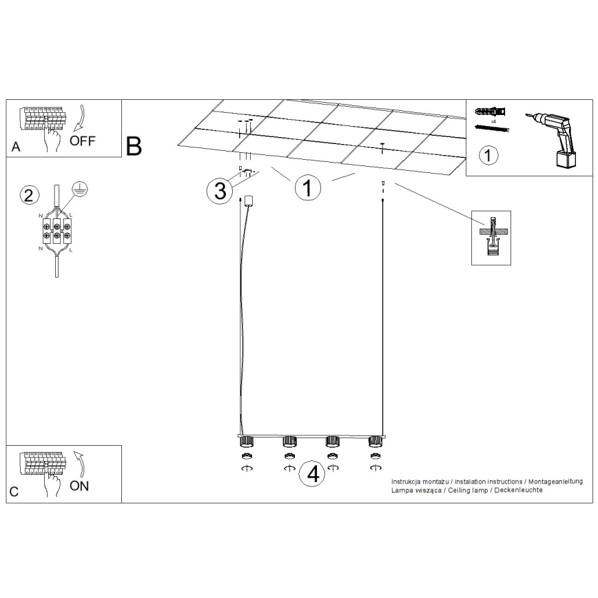 Suspension sur câble AURA 4xGX53/10W/230V blanche