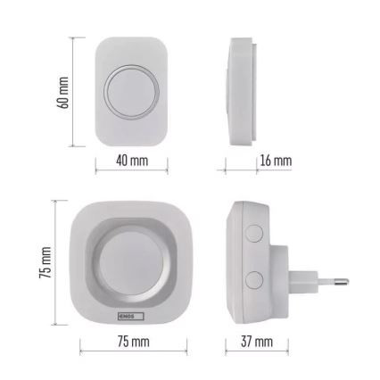 Sonnette sans fil à brancher 230V + 1xCR2032 IP44 blanc