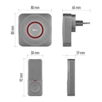 Sonnette sans fil à brancher sur prise GoSmart 230V + 1xCR2032 gris Wi-Fi