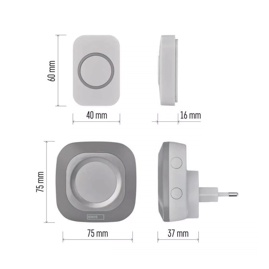 Sonnette sans fil sur prise 230V IP44 grise
