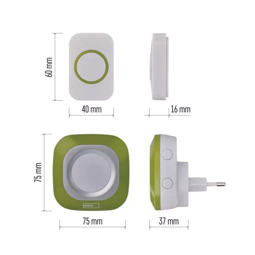 Sonnette sans fil sur prise 230V IP44 verte