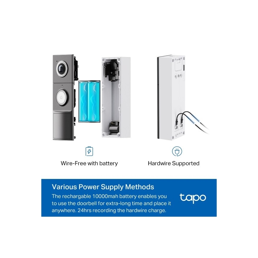 Sonnette vidéo intelligente 2K — batterie 10 000 mAh, IP66, Wi‑Fi, Tuya