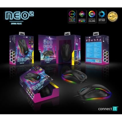 Souris de jeu filaire LED RGB 200-7200 DPI noir CONNECT IT CMO-3589-BK