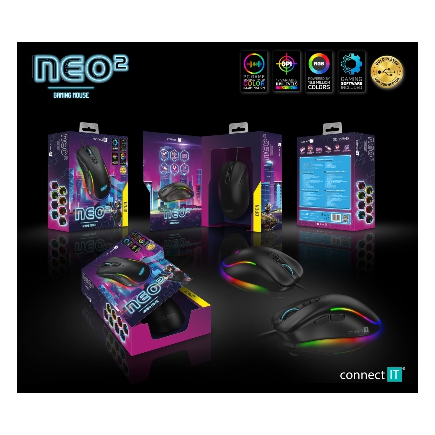 Souris de jeu filaire LED RGB 200-7200 DPI noir CONNECT IT CMO-3589-BK