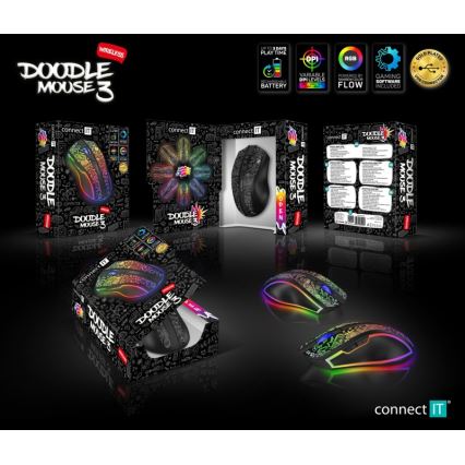 Souris de jeu sans fil LED RGB rechargeable 800/1200/1600/2400/4800 DPI 600 mAh noir CONNECT IT CMO-3530-DD