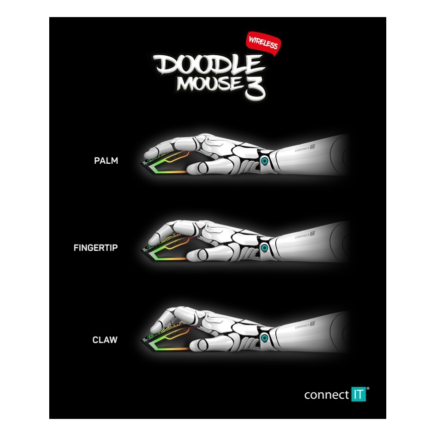 Souris de jeu sans fil LED RGB rechargeable 800/1200/1600/2400/4800 DPI 600 mAh noir CONNECT IT CMO-3530-DD