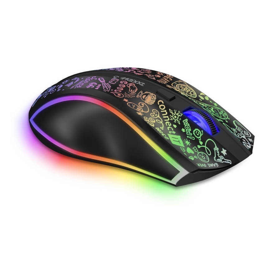 Souris de jeu sans fil LED RGB rechargeable 800/1200/1600/2400/4800 DPI 600 mAh noir CONNECT IT CMO-3530-DD