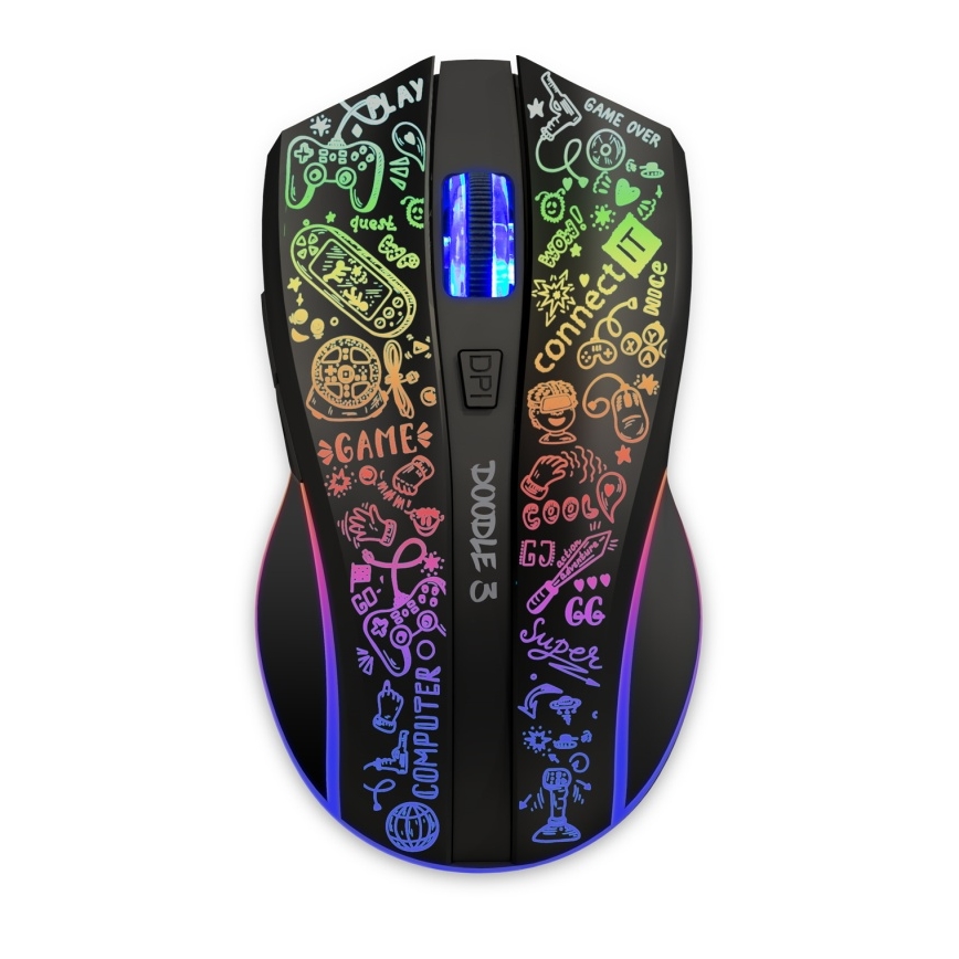 Souris de jeu sans fil LED RGB rechargeable 800/1200/1600/2400/4800 DPI 600 mAh noir CONNECT IT CMO-3530-DD
