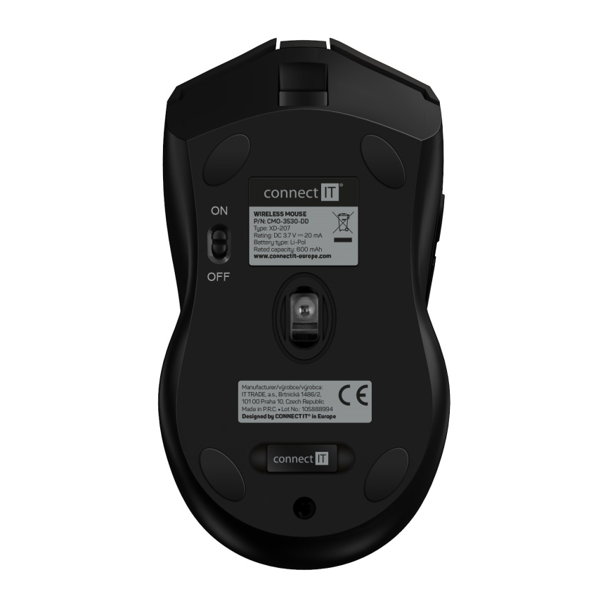 Souris de jeu sans fil LED RGB rechargeable 800/1200/1600/2400/4800 DPI 600 mAh noir CONNECT IT CMO-3530-DD