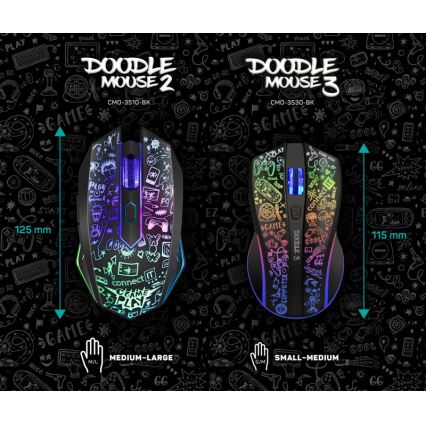 Souris de jeu sans fil LED RGB rechargeable 800/1200/1600/2400/4800 DPI 600 mAh noir CONNECT IT CMO-3530-DD