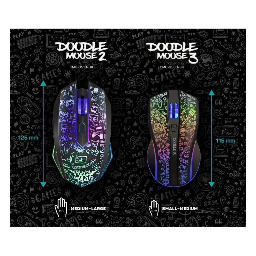 Souris de jeu sans fil LED RGB rechargeable 800/1200/1600/2400/4800 DPI 600 mAh noir CONNECT IT CMO-3530-DD