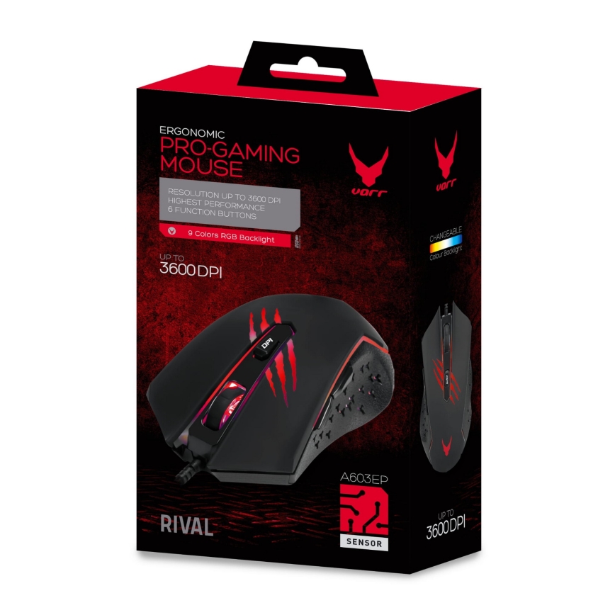 Souris gaming LED RGB VARR 1200/1800/2400/3600 DPI