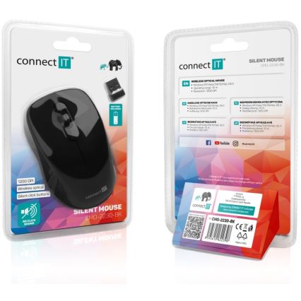 Souris sans fil silencieuse MUTE 1200 DPI 1xAA noir CONNECT IT CMO-2230-BK