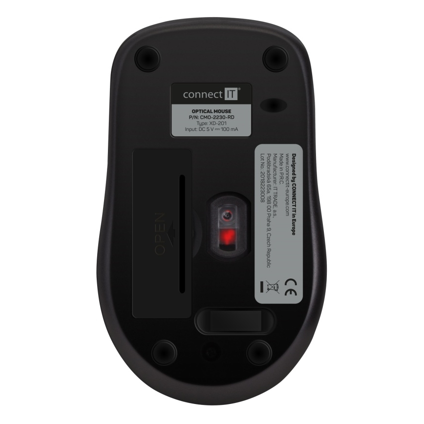 Souris sans fil silencieuse MUTE 1200 DPI 1xAA noir/rouge CONNECT IT CMO-2230-RD