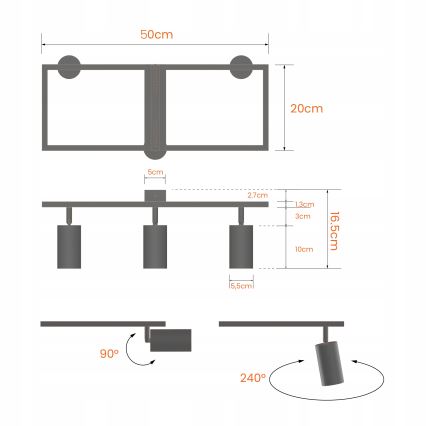 Spot 3xGU10/30W/230V noir