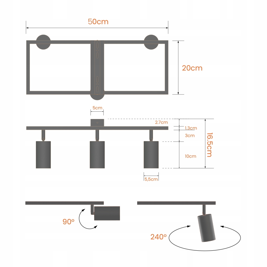 Spot 3xGU10/30W/230V noir