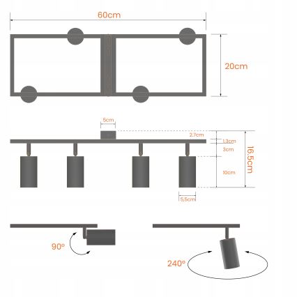 Spot 4xGU10/30W/230V blanc