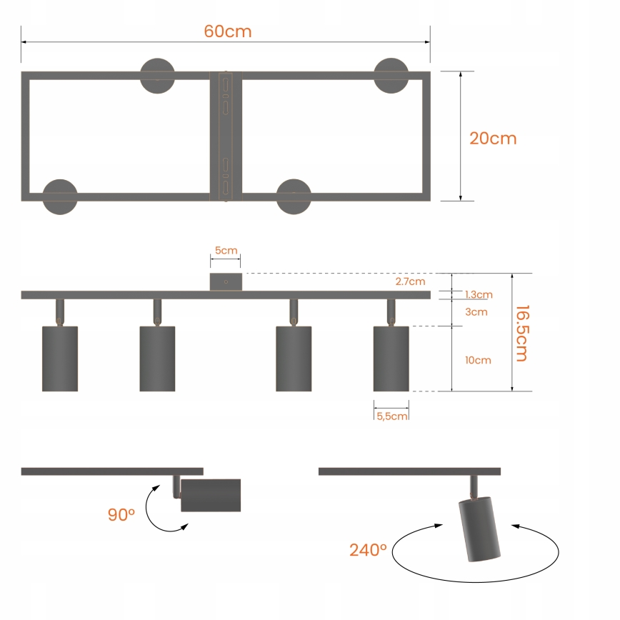 Spot 4xGU10/30W/230V blanc