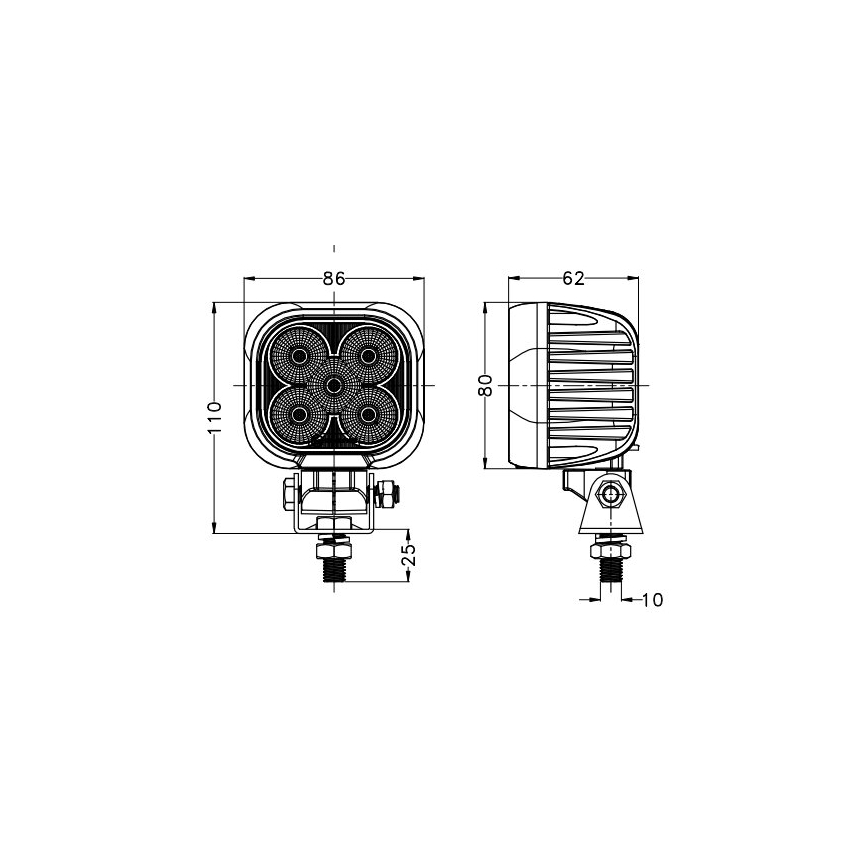 Spot de voiture BLACK LED/50W/10-30V IP69 5700K carré