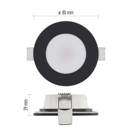 Spot encastrable de salle de bain LORI LED/4,5W/230V IP65 2700/4000K d. 8,5 cm noir