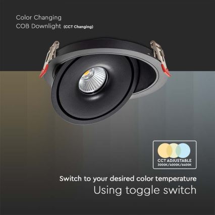 Spot encastrable LED/12W/230V 3000/4000/6400K d. 12 cm noir
