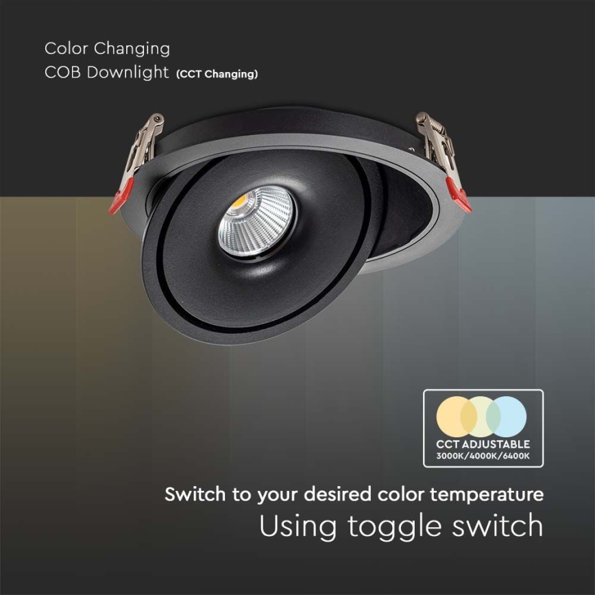 Spot encastrable LED/12W/230V 3000/4000/6400K d. 12 cm noir