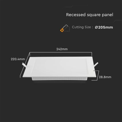 Spot encastrable LED/18W/230V 22x22 cm 4000K blanc