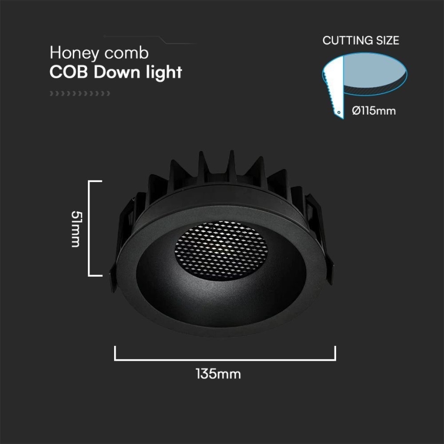 Spot encastrable LED/24W/230V 3000/4000/6400K ø 13,5 cm noir