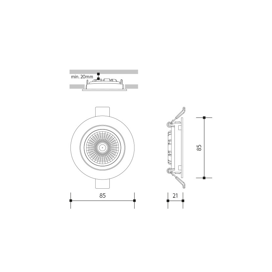 Spot encastrable LED/6W/230V 4000K d. 8,5 cm noir