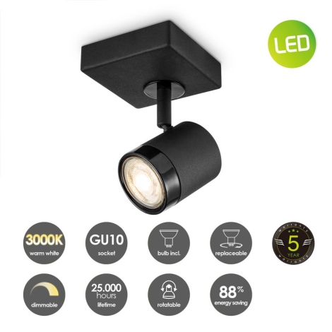 spot LED à intensité variable - GU10 - 5W - 3000K - noir