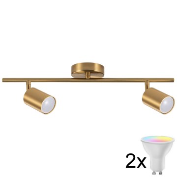 Spot LED RGBW dimmable GOLDI 2xGU10/6W/230V 3000K doré + télécommande