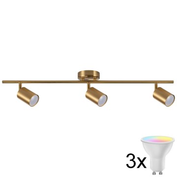 Spot LED RGBW dimmable GOLDI 3xGU10/4,8W/230V 3000K doré + télécommande