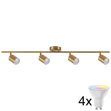 Spot LED RGBW dimmable GOLDIE 4xGU10/4,8W/230V 3000K doré + télécommande