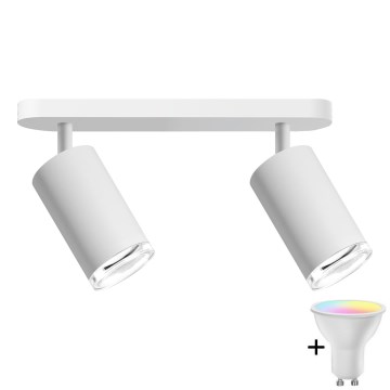 Spot LED RGBW dimmable pour salle de bains TURYN 2xGU10/4,8W/230V 3000K IP44 blanc + télécommande